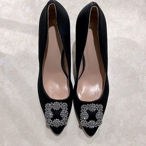 Black Silk embellished heels/pumps-New Size 9.5